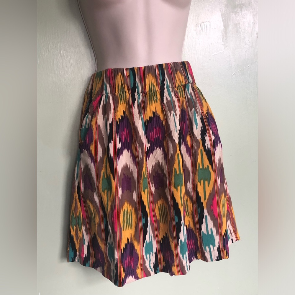 Cabi Womens Skirt Small Multi Color Elastic Waist Short W Pockets, Boho Beach